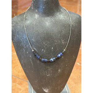 Silpada Sterling Silver Omega Chain Blue Sodalite Tube Choker Necklace N1087 EUC